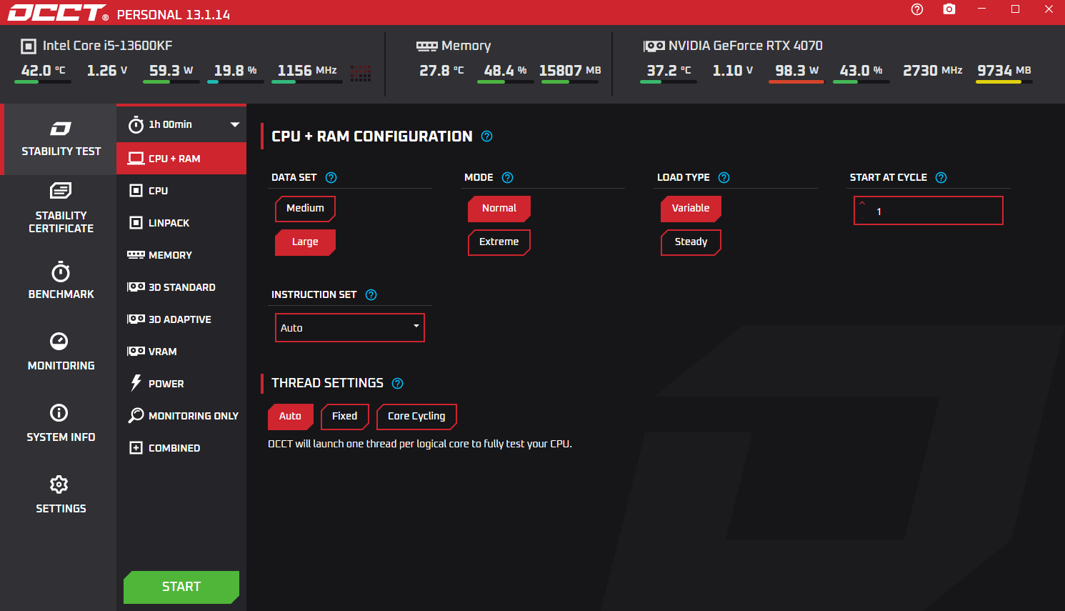 OCCT电脑硬件测试(烤鸡测试软件) v14.2.0.99 便携版