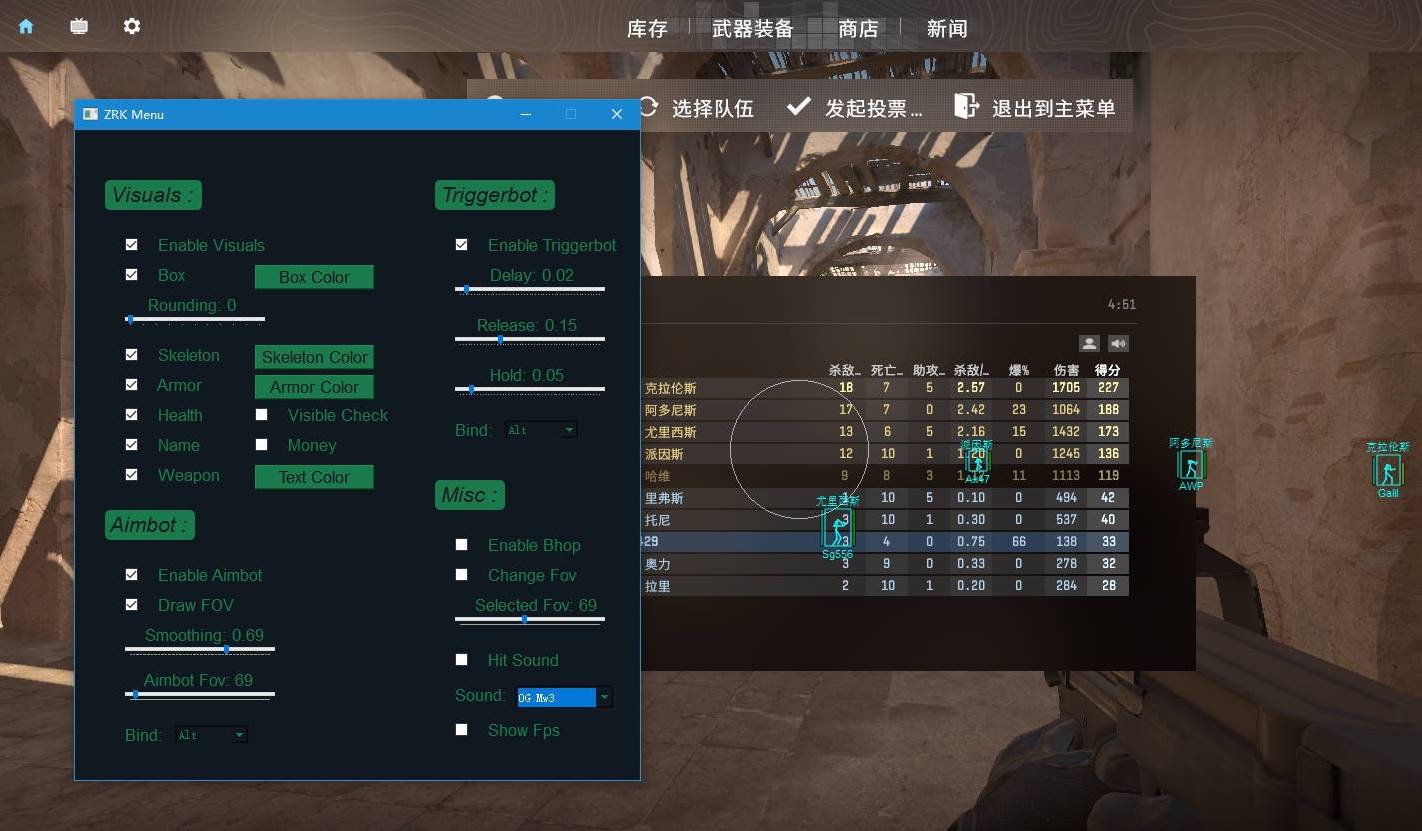 CS2·ZRKMenu透视自瞄自动扳机辅助